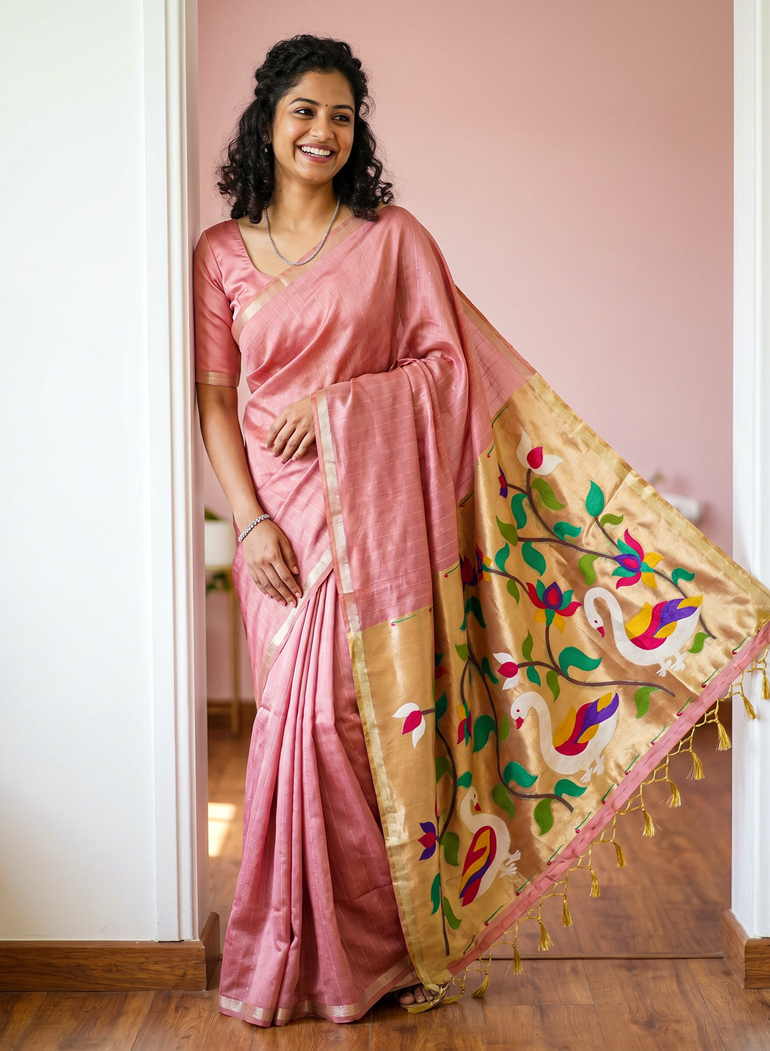 Women's Traditional Zari Cotton Silk Saree with Unstitched Blouse Piece.