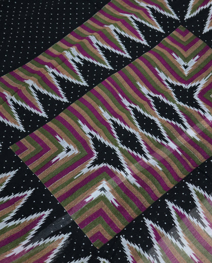 Women's Cotton Blend Ikat Print Saree with Unstitched Blouse Piece.