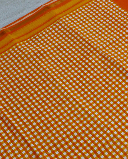 Women's Synthetic Silk Blend Checked Saree with Contrast Border & Unstitched Blouse Piece.