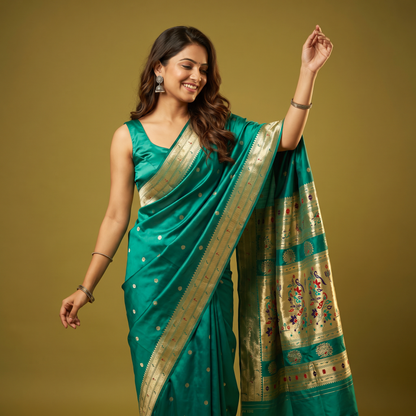Banarasi Soft Silk Saree Festive Woven Jacquard Zari Border Sarees with Unstitched Blouse Piece.