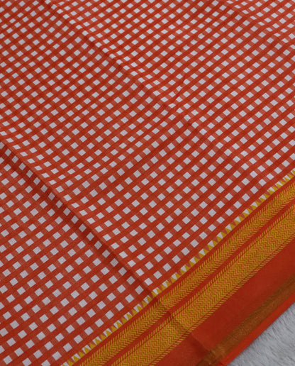 Women's Synthetic Silk Blend Checked Saree with Contrast Border & Unstitched Blouse Piece.