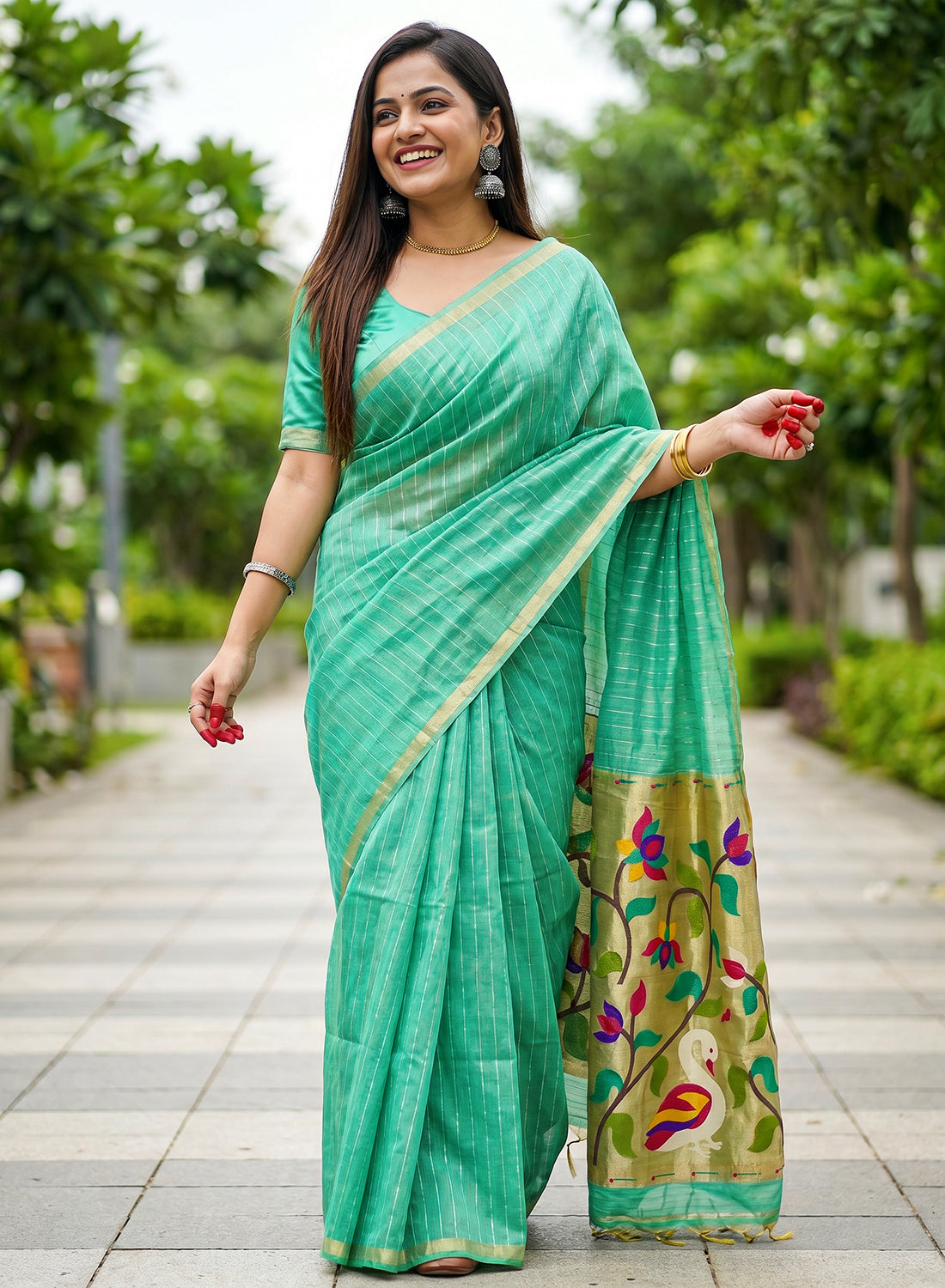 Women's Traditional Zari Cotton Silk Saree with Unstitched Blouse Piece.
