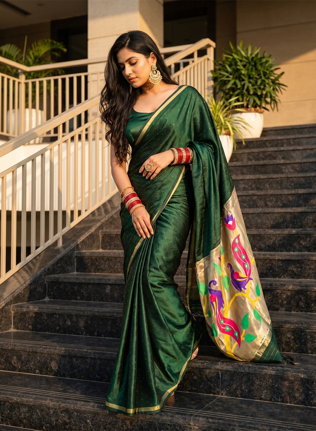 Women's Paithani Style Woven Linen Cotton Saree with Unstitched Blouse Piece.