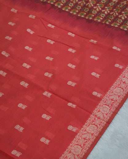 Women's Woven Design Linen Cotton Blend Saree with Unstitched Blouse Piece.