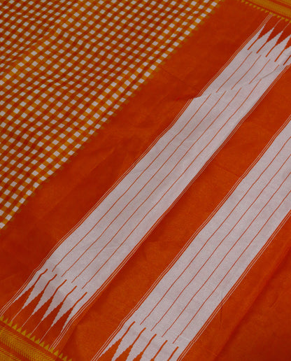Women's Synthetic Silk Blend Checked Saree with Contrast Border & Unstitched Blouse Piece.