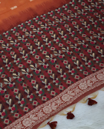 Women's Woven Design Linen Cotton Blend Saree with Unstitched Blouse Piece.