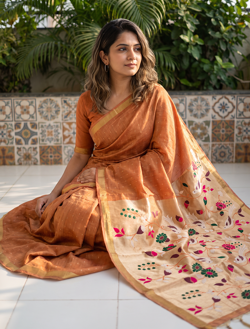 Women's Woven Paithani Art Silk Saree with Unstitched Blouse Piece.