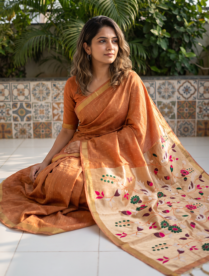 Women's Woven Paithani Art Silk Saree with Unstitched Blouse Piece.