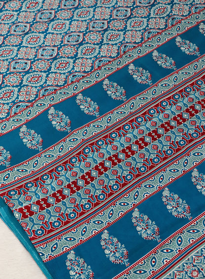 Women's Traditional Floral Block Printed Art Silk Saree with Unstitched Blouse Piece.