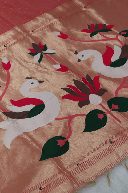 Women's Paithani Silk Saree with Unstitched Blouse Piece.