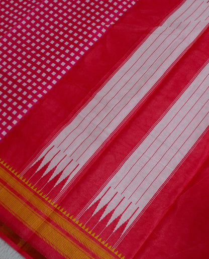 Women's Synthetic Silk Blend Checked Saree with Contrast Border & Unstitched Blouse Piece.