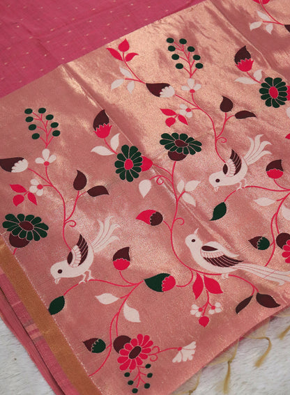 Women's Woven Paithani Art Silk Saree with Unstitched Blouse Piece.