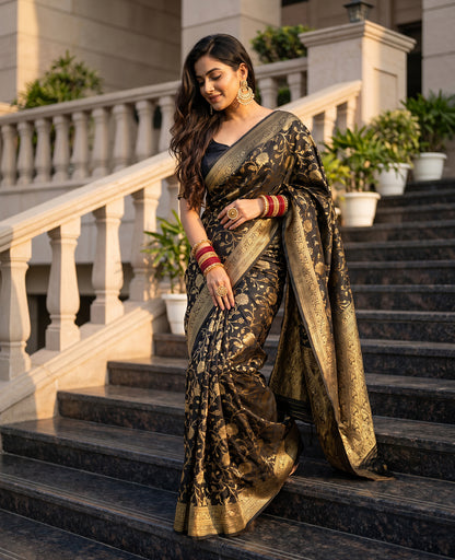 Women's Woven Banarasi Art Silk Saree with Unstitched Blouse Piece.