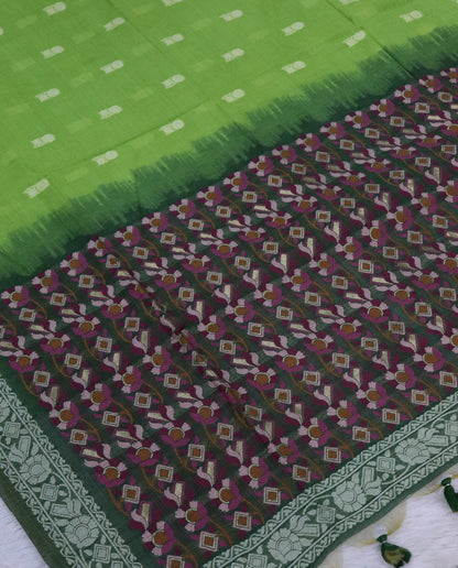 Women's Woven Design Linen Cotton Blend Saree with Unstitched Blouse Piece.