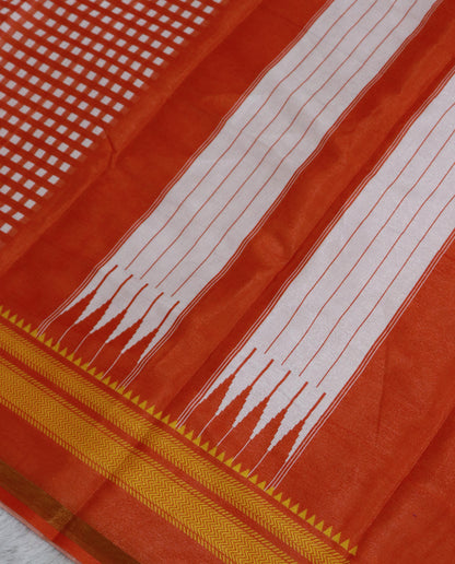 Women's Synthetic Silk Blend Checked Saree with Contrast Border & Unstitched Blouse Piece.