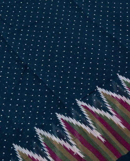 Women's Cotton Blend Ikat Print Saree with Unstitched Blouse Piece.