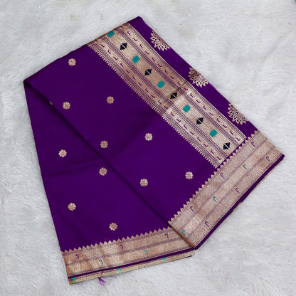 Banarasi Soft Silk Saree Festive Woven Jacquard Zari Border Sarees with Unstitched Blouse Piece.