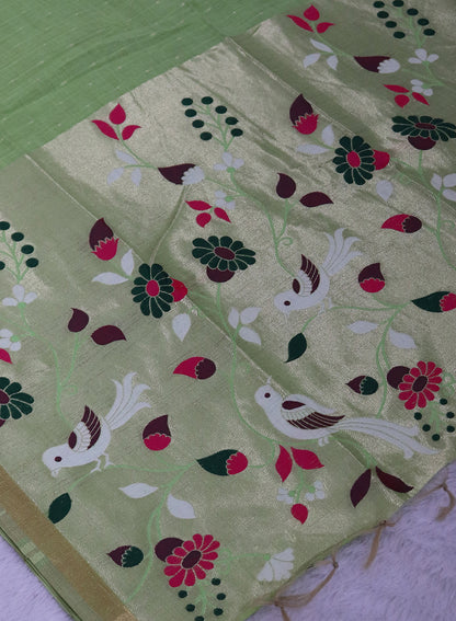 Women's Woven Paithani Art Silk Saree with Unstitched Blouse Piece.