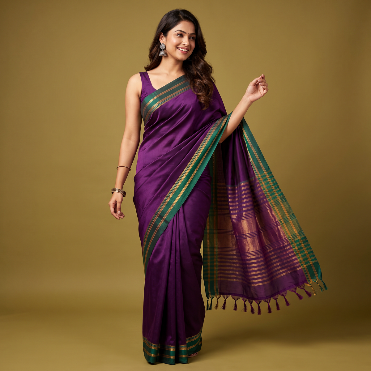 Women's Art Silk Traditional Saree with Zari Border and Unstitched Blouse Piece.