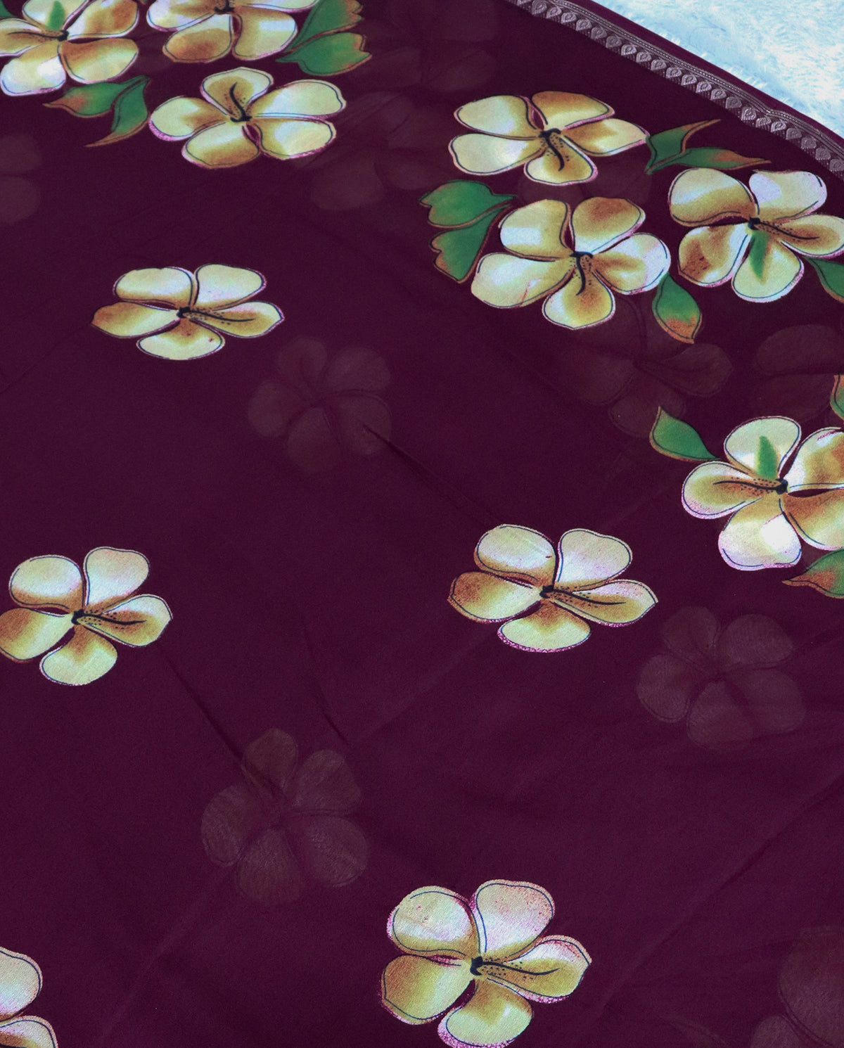 Women's Floral Hand Printed Dull Moss Saree with Unstitched Blouse Piece.