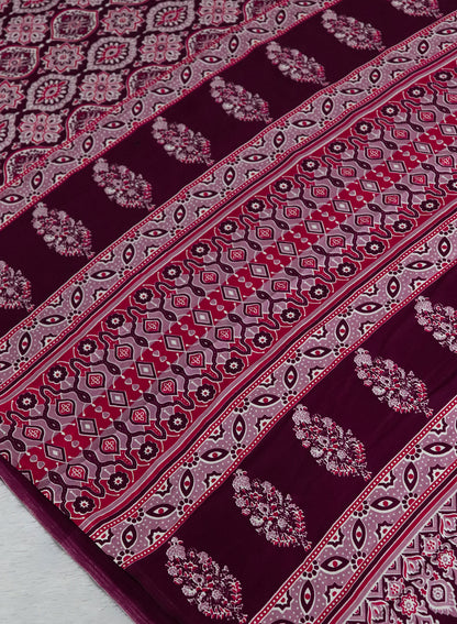 Women's Traditional Floral Block Printed Art Silk Saree with Unstitched Blouse Piece.