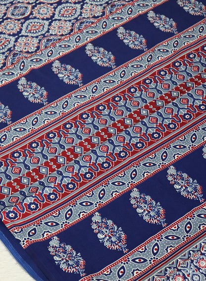 Women's Traditional Floral Block Printed Art Silk Saree with Unstitched Blouse Piece.