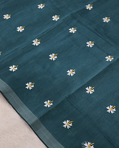 Women's Pure Linen Cotton Floral Embroidered Saree with Unstitched Blouse Piece.
