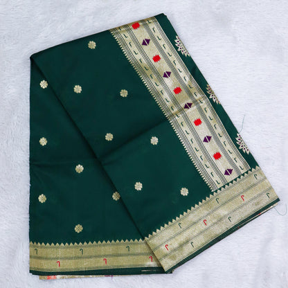 Banarasi Soft Silk Saree Festive Woven Jacquard Zari Border Sarees with Unstitched Blouse Piece.