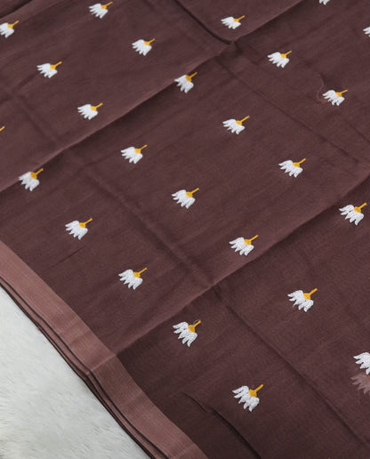 Women's Pure Linen Cotton Floral Embroidered Saree with Unstitched Blouse Piece.