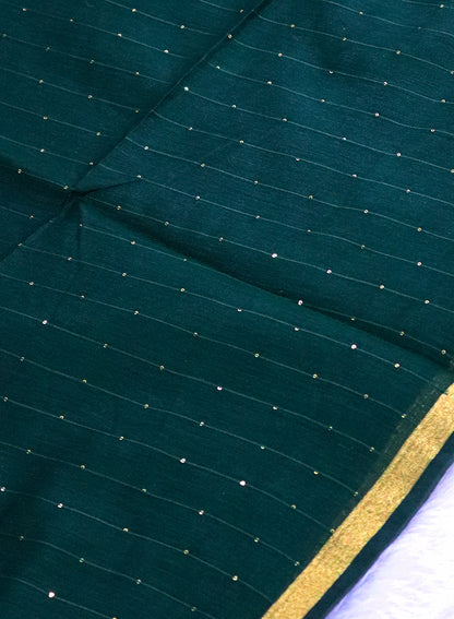 Women's Paithani Style Woven Linen Cotton Saree with Unstitched Blouse Piece.