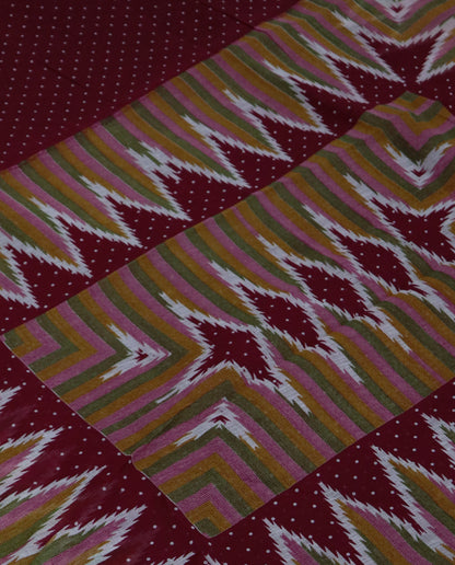 Women's Cotton Blend Ikat Print Saree with Unstitched Blouse Piece