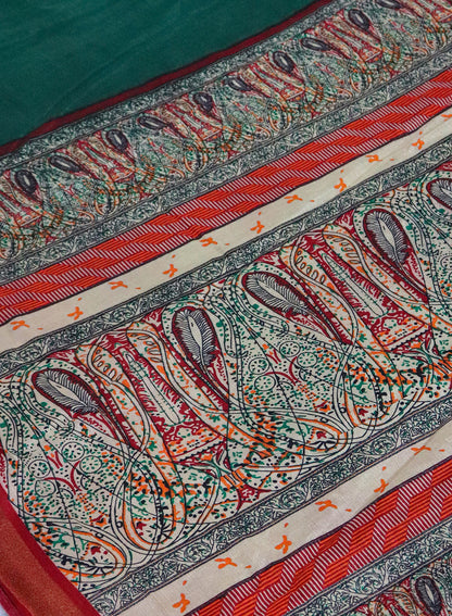 Women's Printed Silk Blend Saree with Unstitched Blouse Piece.