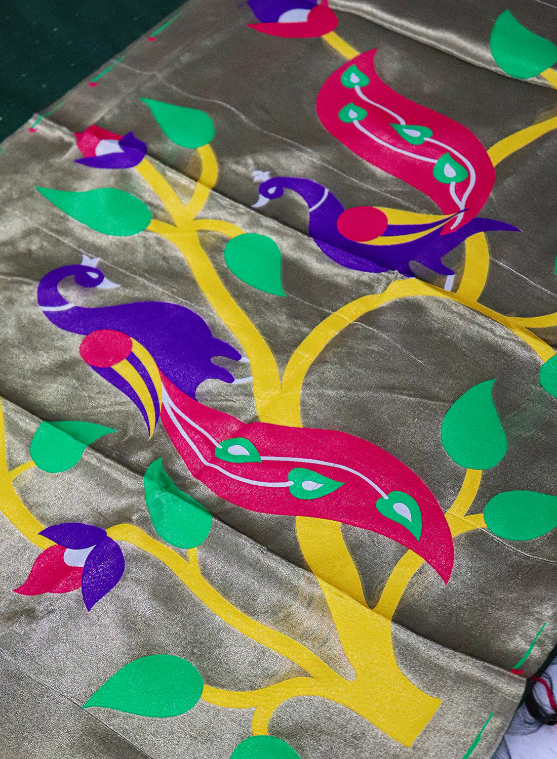Women's Paithani Style Woven Linen Cotton Saree with Unstitched Blouse Piece.