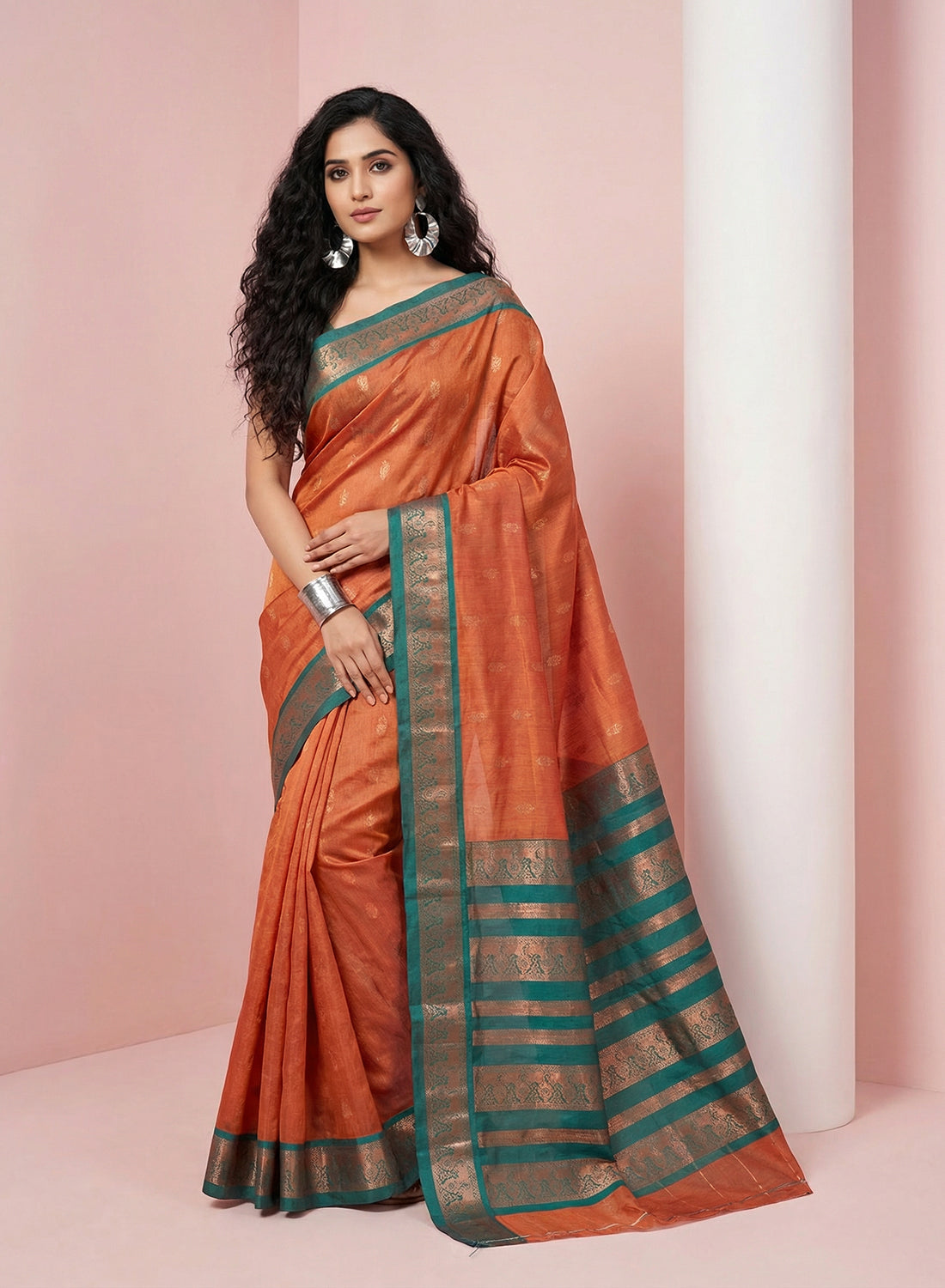 Women's Elegant Banarasi Kanjivaram silk and South Indian Gadwal Silk Cotton Handloom Saree Woven Design Ethnic Wear with Blouse Piece.