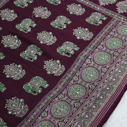 Shri Hari Sarees Women's Ethnic Ajrakh Mirror Printed Art Silk Saree with Unstitched Blouse Piece.