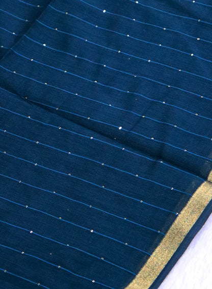Women's Paithani Style Woven Linen Cotton Saree with Unstitched Blouse Piece.