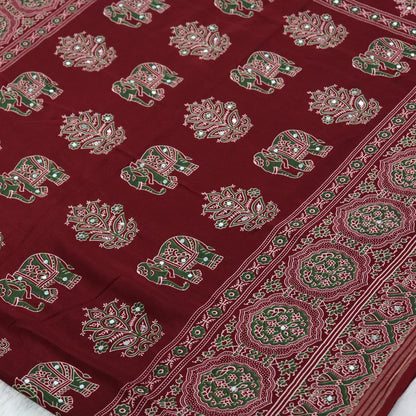 Shri Hari Sarees Women's Ethnic Ajrakh Mirror Printed Art Silk Saree with Unstitched Blouse Piece.