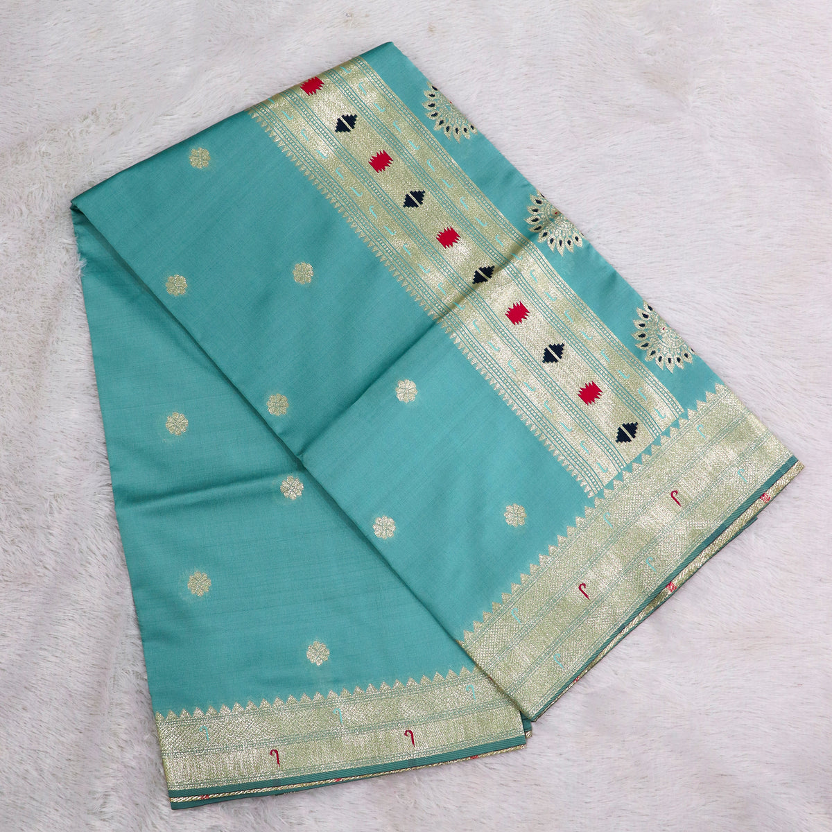 Banarasi Soft Silk Saree Festive Woven Jacquard Zari Border Sarees with Unstitched Blouse Piece.