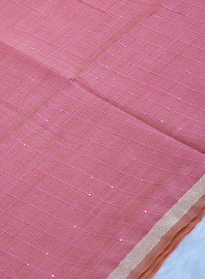 Women's Paithani Style Woven Linen Cotton Saree with Unstitched Blouse Piece.