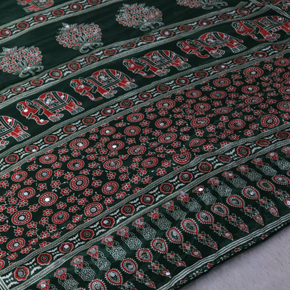 Shri Hari Sarees Women's Ethnic Ajrakh Mirror Printed Art Silk Saree with Unstitched Blouse Piece.