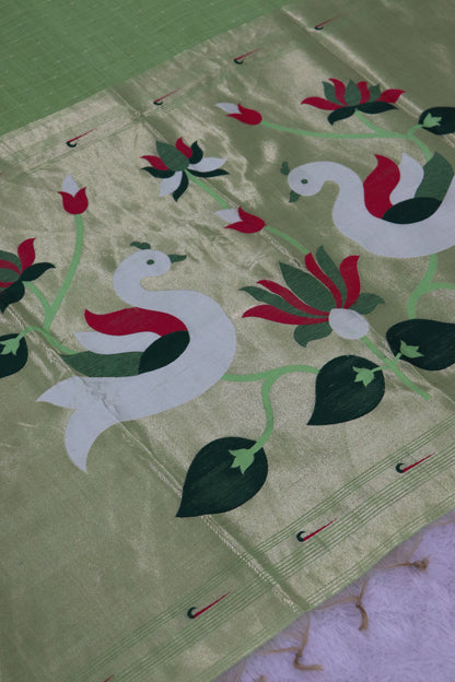 Women's Paithani Silk Saree with Unstitched Blouse Piece.