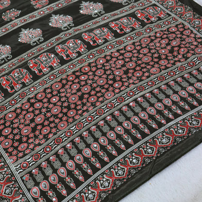 Shri Hari Sarees Women's Ethnic Ajrakh Mirror Printed Art Silk Saree with Unstitched Blouse Piece.