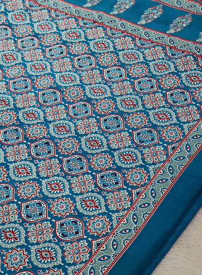 Women's Traditional Floral Block Printed Art Silk Saree with Unstitched Blouse Piece.