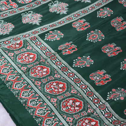 Shri Hari Sarees Women's Ethnic Ajrakh Mirror Printed Art Silk Saree with Unstitched Blouse Piece.