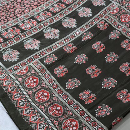Shri Hari Sarees Women's Ethnic Ajrakh Mirror Printed Art Silk Saree with Unstitched Blouse Piece.