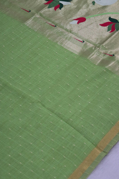 Women's Paithani Silk Saree with Unstitched Blouse Piece.