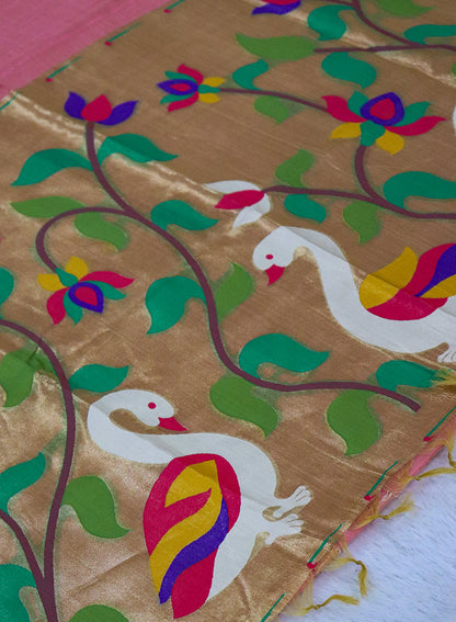 Women's Traditional Zari Cotton Silk Saree with Unstitched Blouse Piece.