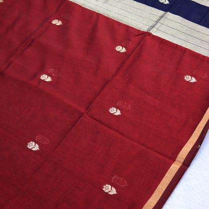 Women's Traditional Chanderi Cotton Linen Blend Saree with Zari Woven Border & Unstitched Blouse Piece.
