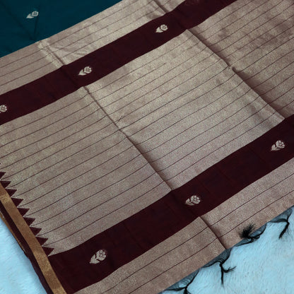 Women's Traditional Chanderi Cotton Linen Blend Saree with Zari Woven Border & Unstitched Blouse Piece.