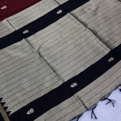 Women's Traditional Chanderi Cotton Linen Blend Saree with Zari Woven Border & Unstitched Blouse Piece.